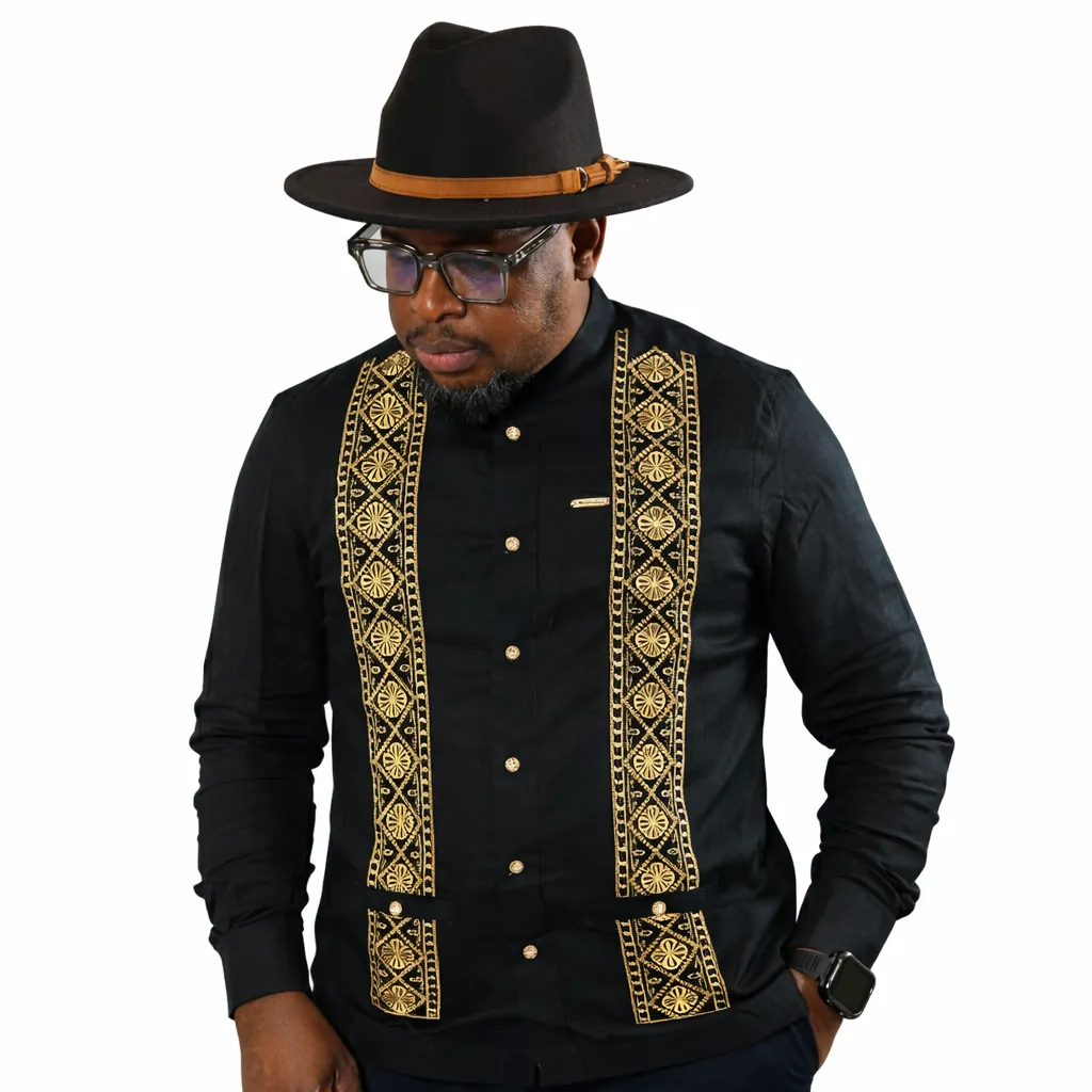 Chemise en coton noire à manches longues – 1 pièce